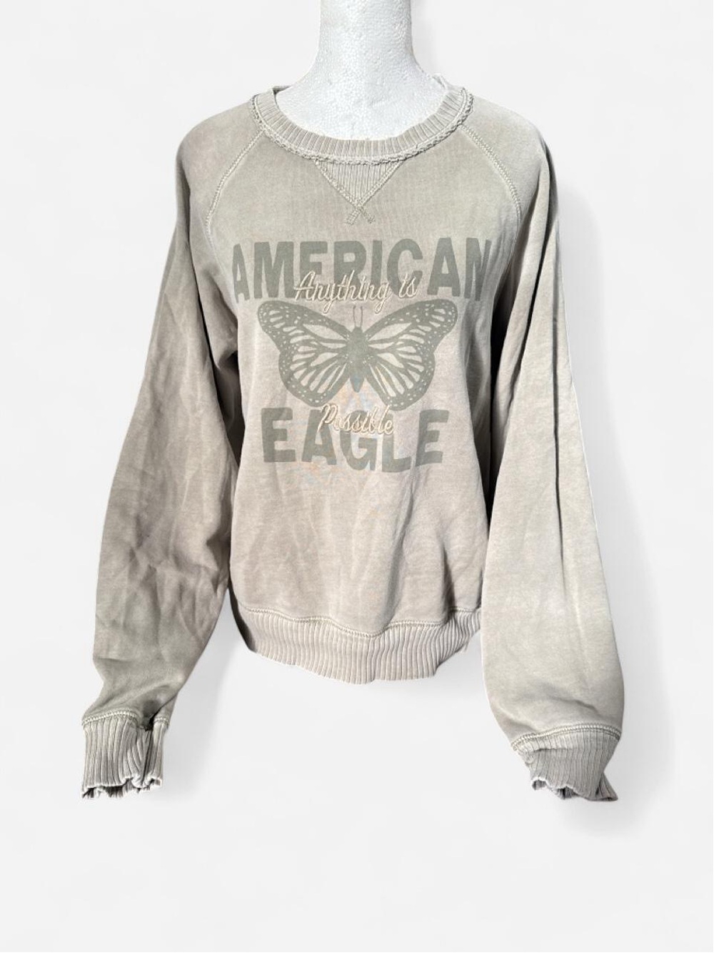American Eagle Outfitters Olive Green Graphic Crewneck Sweatshirt
